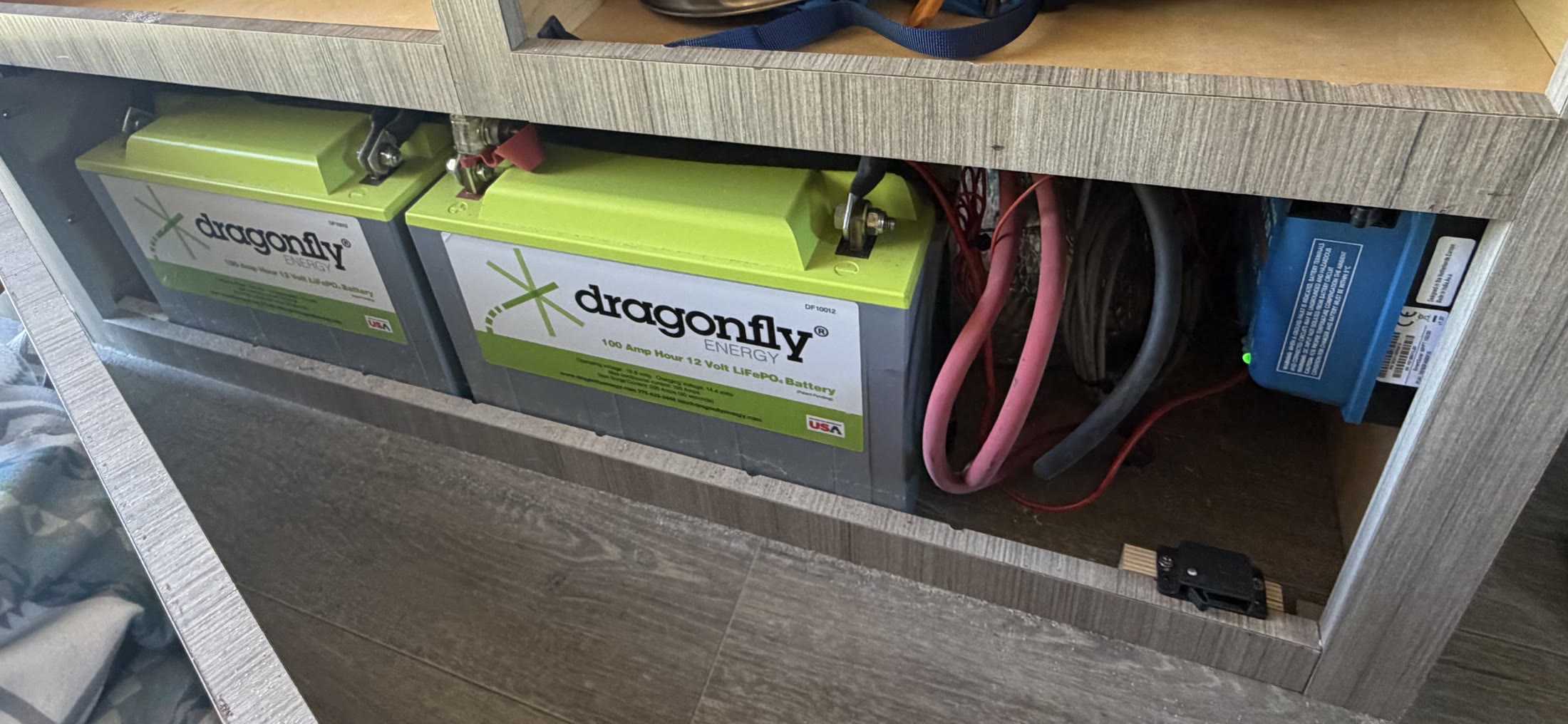 Two installed Dragonfly Energy lithium house batteries