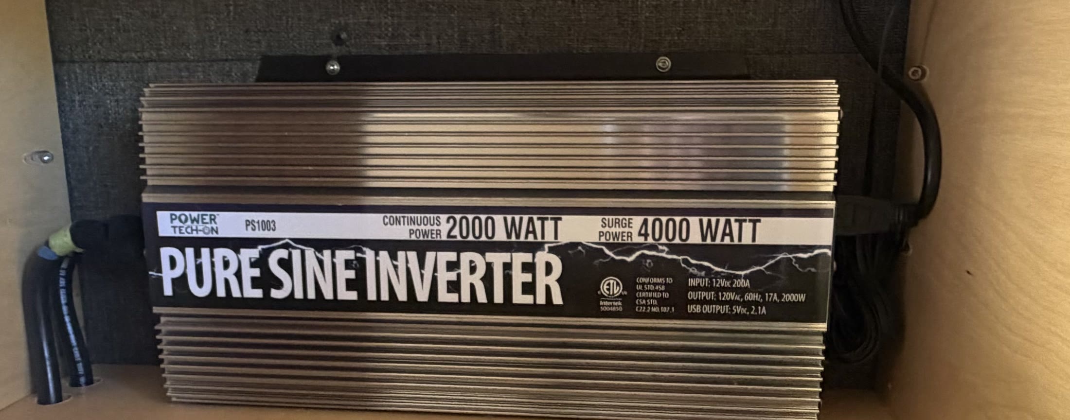Installed Power Tech-On 2000 watt pure sine inverter
